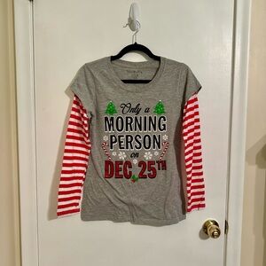 Christmas Pajama Shirt “Only a Morning Person on December 25th” Youth L (11-13)